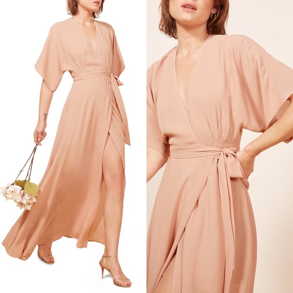 Reformation Winslow Dress Blush Wrap Maxi Bridal - Picture 2 of 13